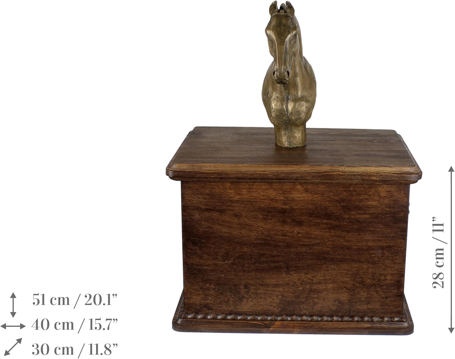 Art-Dog Big Urn for Horse Ashes - Handmade Memorial with Photo - Personalized Custom Horse Urn with Brass Handles and Ceramic Plaque - 15.7x11.8x11” – Hanoverian Horse Big