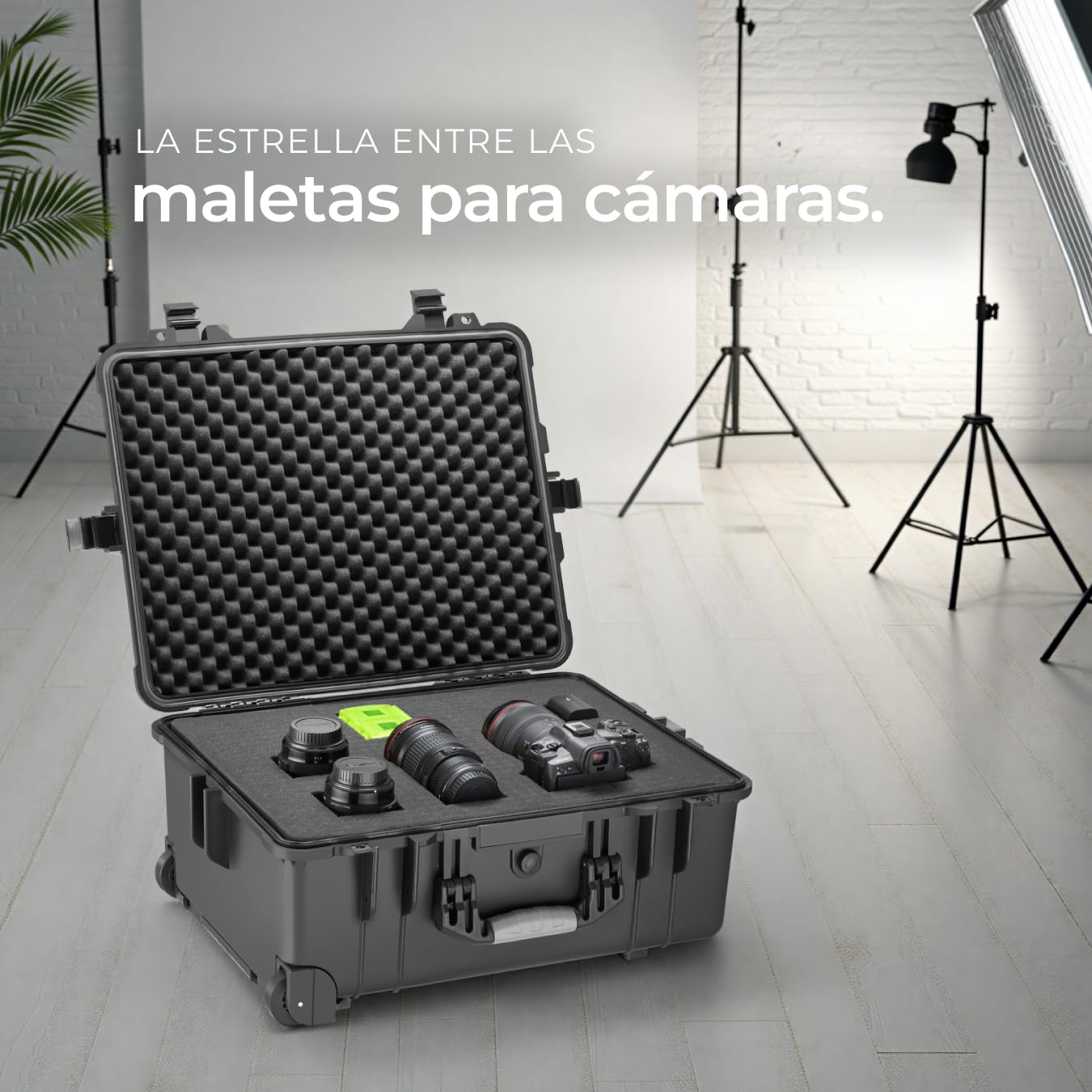 tectake® Maletín Cámara Vacío con Espuma, Carcasa Rígida, Carro Herramientas a Prueba de Golpes, Caja Herramientas con Ruedas y Asas Telescópicas, Resistente a la Intemperie, 56 x 46 x 27 cm