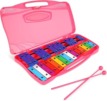 Xylophone 25 Notes Glockenspiel Xylophone, Professional Xylophone for Beginners Music Teaching, Chromatic Glockenspiel Tuned Percussion Instrument GiftPink
