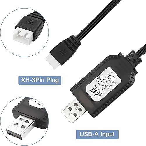 Miniatura 2 de MEIRIYFA Cable cargador USB de batería Lipo de 7.4V 1A, cable XH-3P 2S, conector de cable de carga USB, enchufe y luz indicadora LED para RC Car