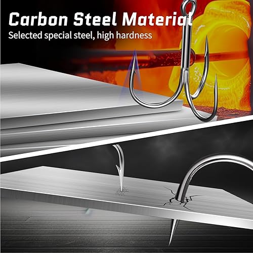 Miniatura 10 de FishTrip Anzuelos agudos de pesca, color negro, 25 unidades, ganchos triples de acero de alto carbono afilados, ganchos de pesca de repuesto en