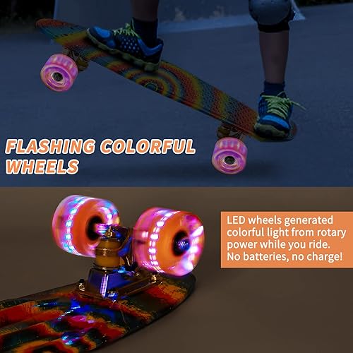 Miniatura 58 de Patinetas, 22" Patineta Completa, Mini Cruiser Skateboard para Niños Niñas Adolescentes Principiantes con Coloridas Ruedas Intermitentes Herramienta