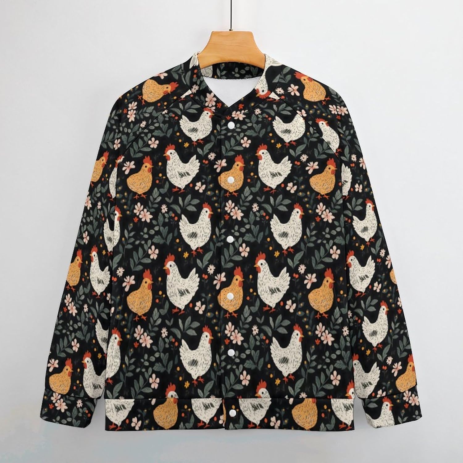 Rustic Chicken And Floral Baseball Jacket Casual Sportswear Bomber Jacket Coat for Men Women