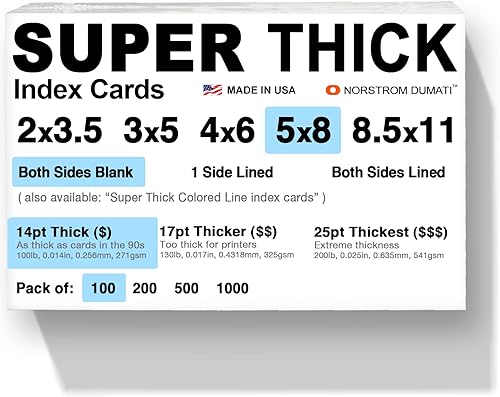 100 tarjetas de índice súper gruesas, 5 x 8 pulgadas, 14 puntos (0.014 pulgadas), 100 libras, en blanco sin rayassin ácidos de archivo disponible en Yaxa Mexico