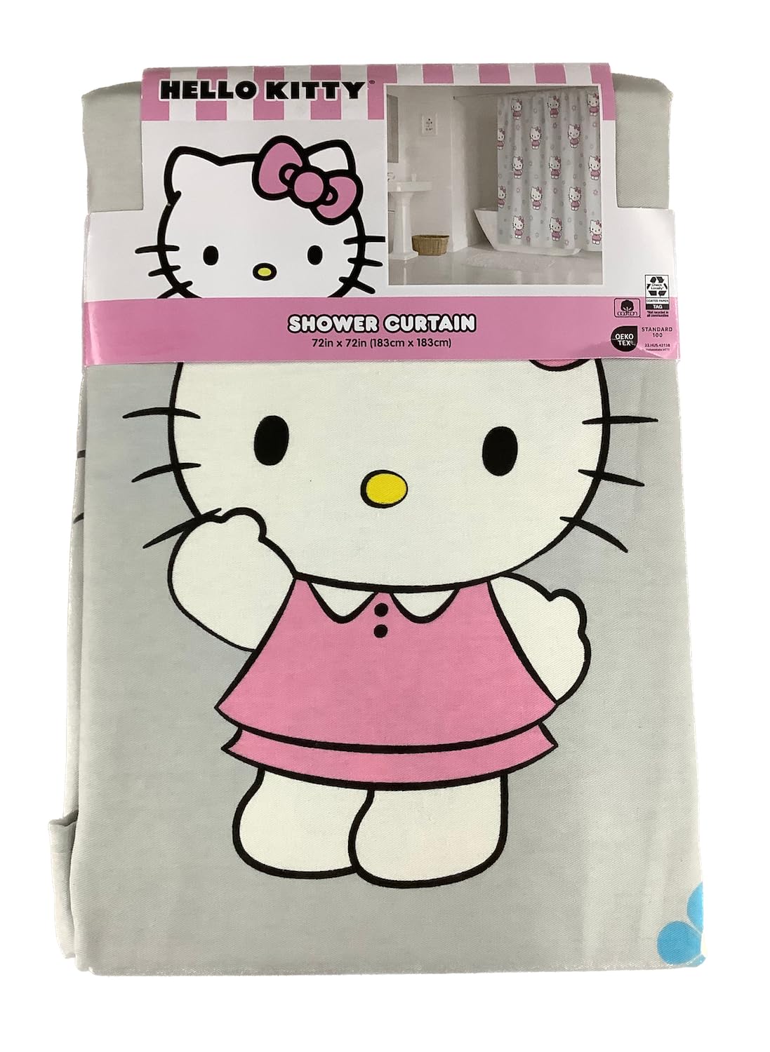 Jay Franco & Sons, Inc. Hello Kitty Shower Curtain, 72 x 72 inches, Red and Pink Daisies Pattern (Hello Kitty Waving & Daisies Print, One Size)