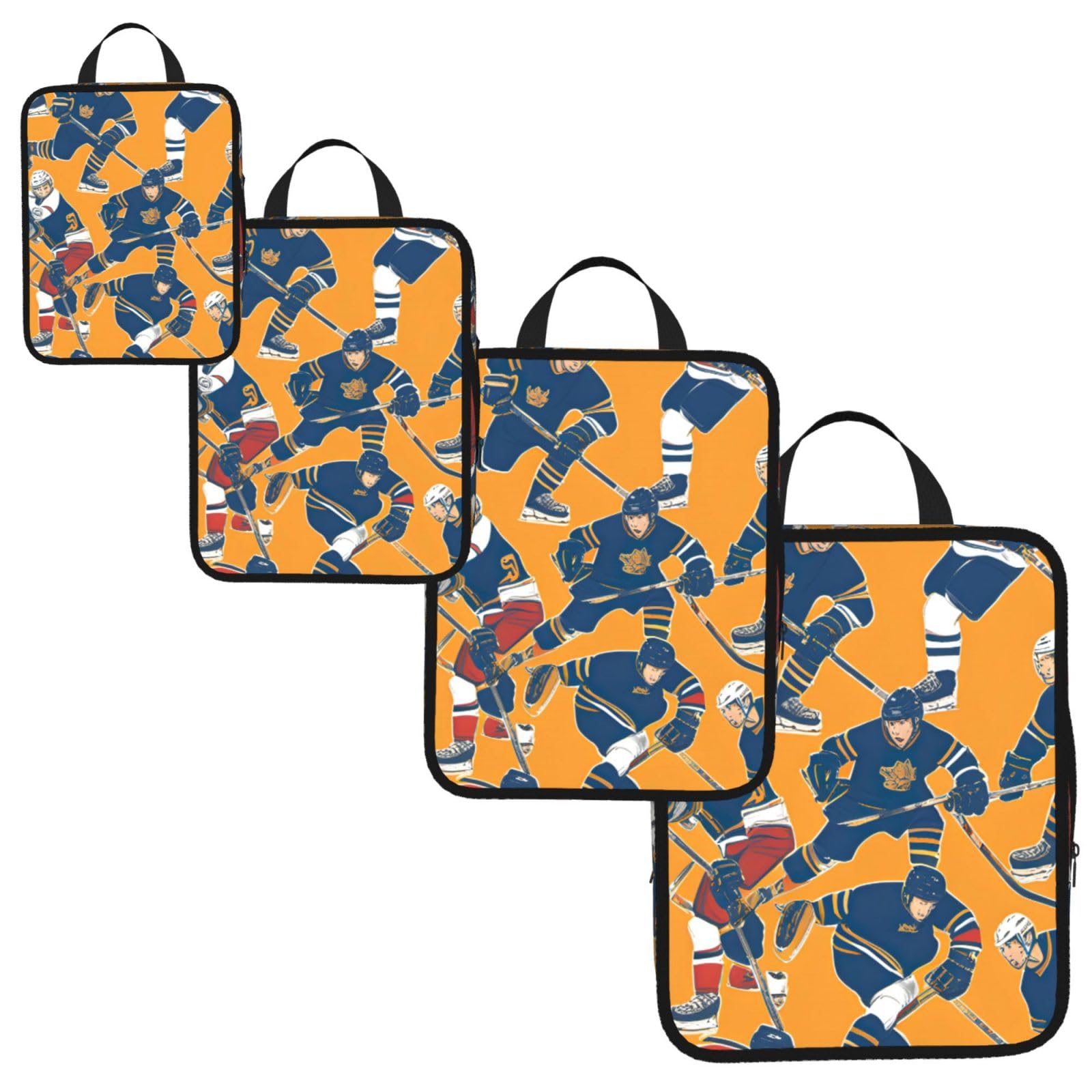 hockey Print 4 Set Compression Packing Cubes for Suitcases,Expandable Storage Bag Organizers