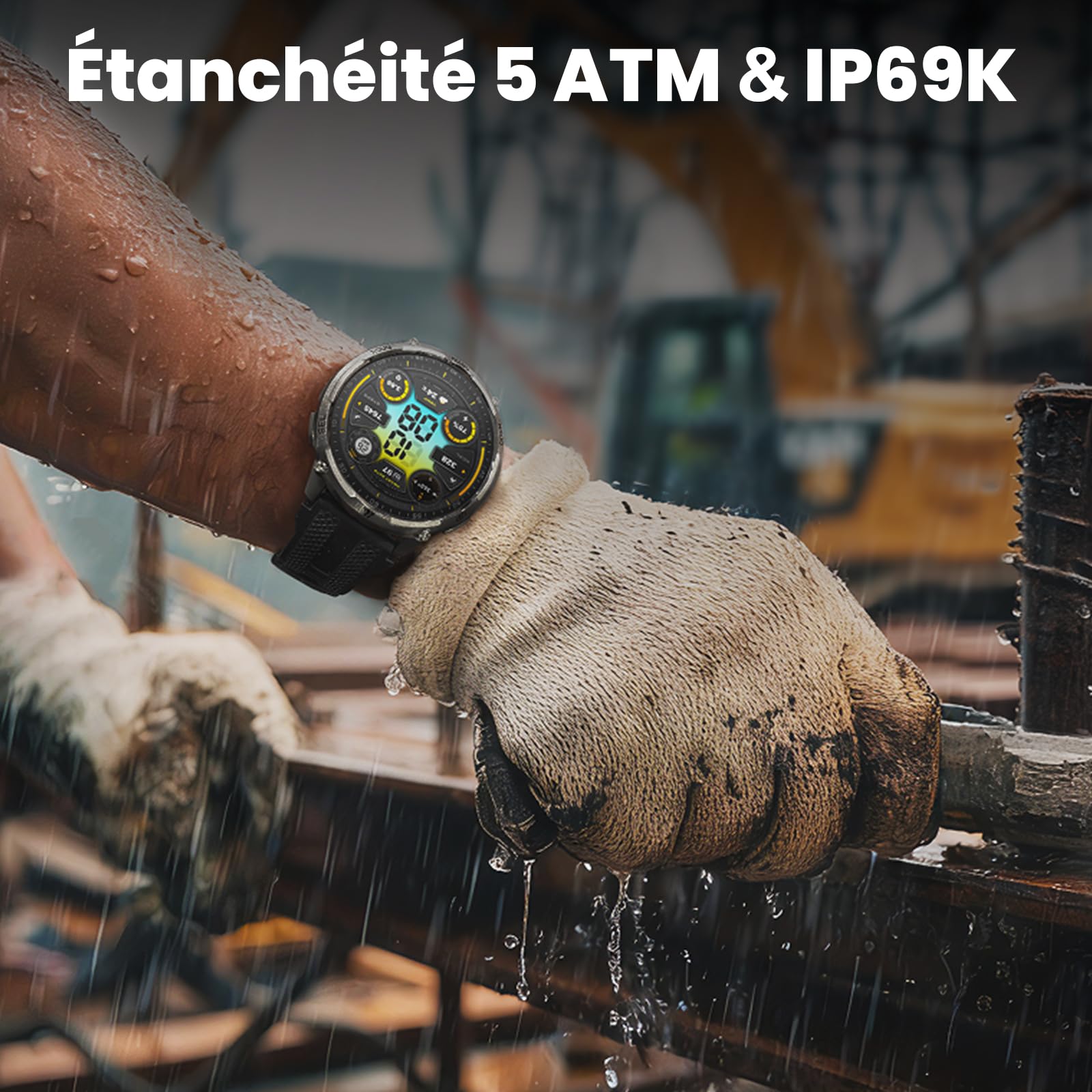 KOSPET Tank T4C GPS Montre Connectée Homme, Lampe Torche LED, Talkie-Walkie | Étanche 5 ATM et IP69K, 1,5'' AMOLED, Autonomie 15 jours, Suivi de Santé & Sommeil, 170+ Mode Sport, Compatible Android & iOS