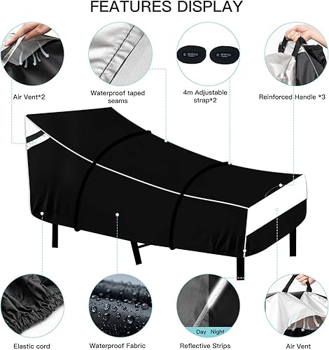 Miniatura 9 de NEVERLAND Funda impermeable para silla de patio, fundas de tumbona para exteriores con material resistente, funda impermeable 420D para sillas de