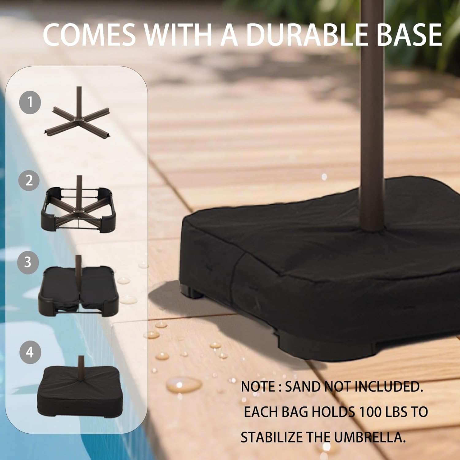 13ft Rectangular Large Outdoor Patio Umbrella with Base Included – Double Table Outdoor Patio Umbrella with Solar Lights, Crank Handle, UV-Resistant, Heavy-Duty Pool Umbrella for Lawn, Backyard, Navy - Image 5