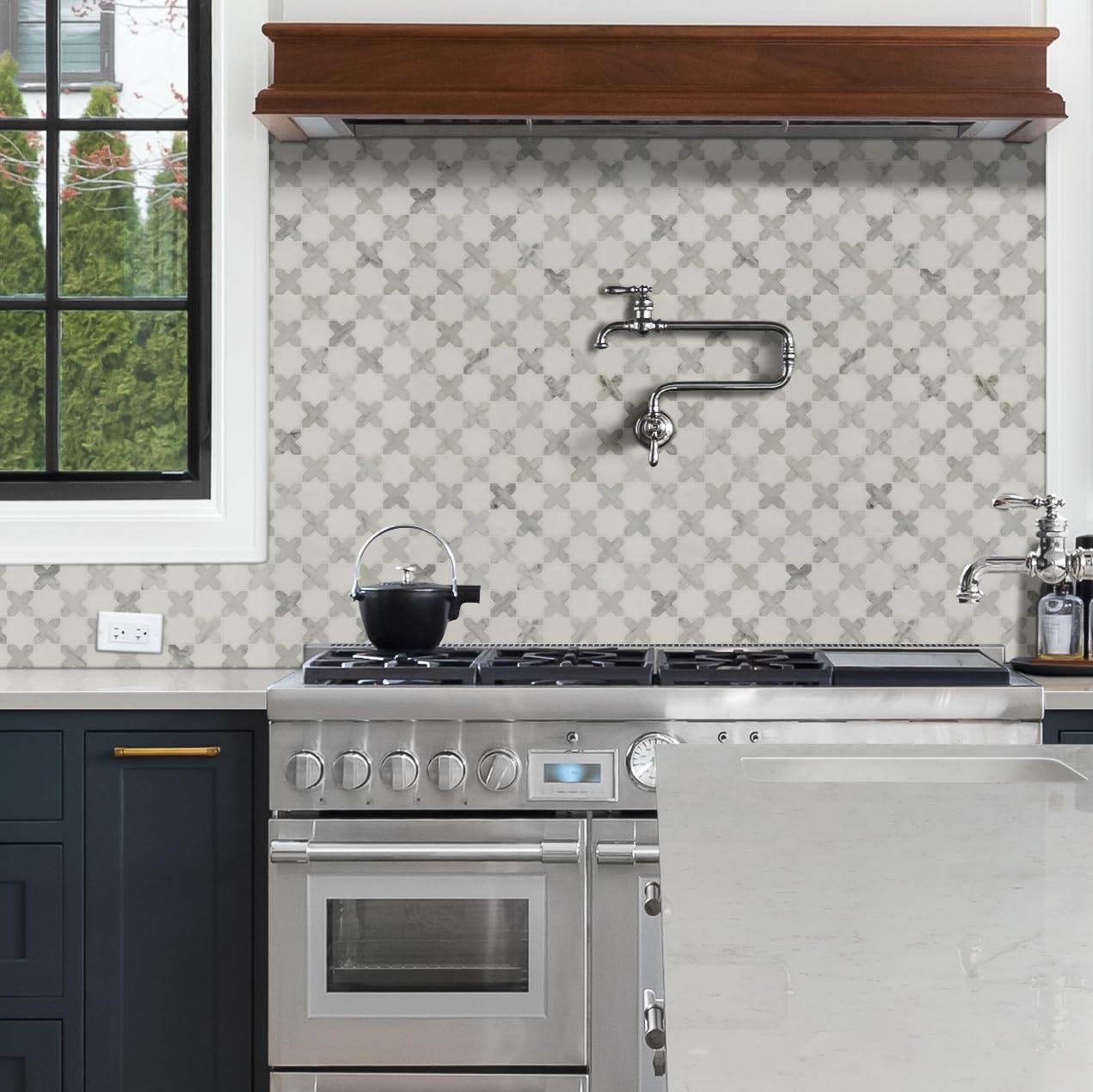 MSI Vera Anne 12 in. x 12 in. Pattern Polished Marble Tile for Kitchen Backsplash, Floor Tile, Wall Tile for Bathroom, Shower Wall Tile, Mesh Mounted Mosaic Tile