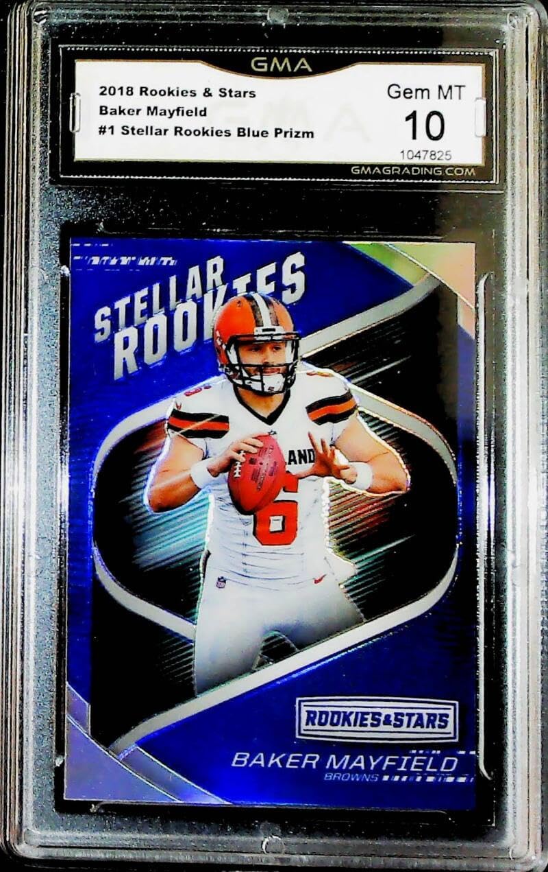 2018 Rookies and Stars Stellar Rookies Blue Prizm Football #SR-1 Baker Mayfield RC Rookie Card Cleveland Browns Rookie Card GMA 10 GEM MINT