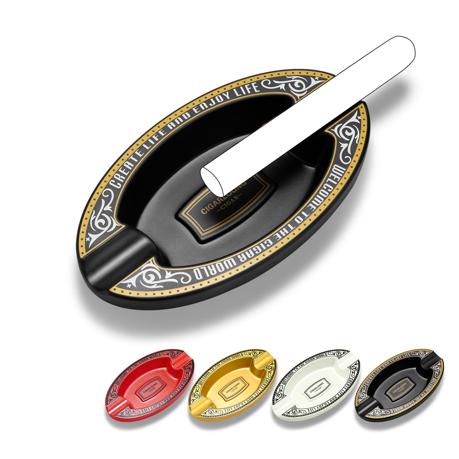 Cendrier Extérieur Résistant avec Deux Fentes Larges, Coupe-Vent et Anti-Odeurs, Portable Cendrier de Poche Résine Cendrier de Voiture avec Logo et Belle Bordure, Cigares Non Inclus (Noir)