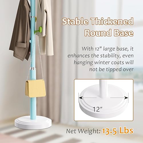 Miniatura 6 de Perchero independiente, 2 percheros de altura ajustable con 8 ganchos de ABS, árbol de abrigo para niños con base redonda resistente, moderno