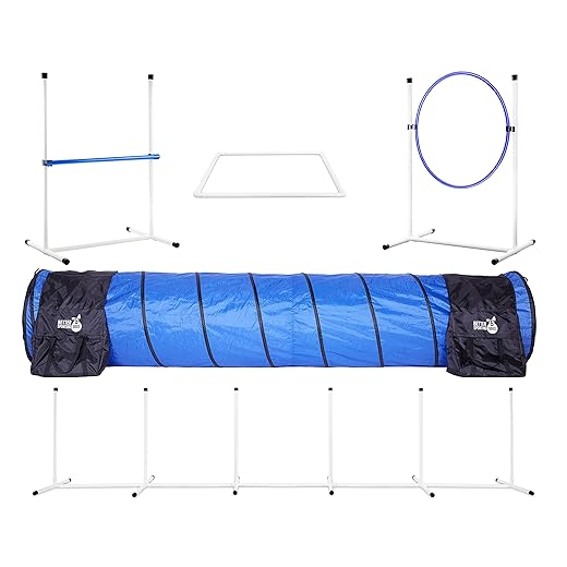 Better Sporting Dogs Complete Starter Agility Set for Dogs | 5 Piece Dog Agility Kit | Agility Jump | Tire Jump | Weave Poles | 10’ Tunnel with Sandbags | Pause Box