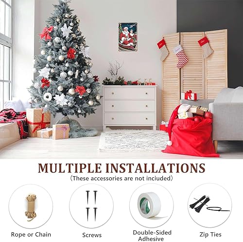 Miniatura 5 de Coca Cola - Cartel de hojalata de Papá Noel vintage para Navidad, letrero de metal con estampado estético para jardín, patio, bar, porche, hogar,