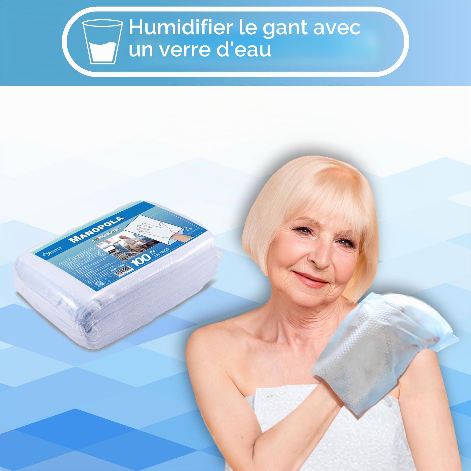 MEDICAL SUD PROFESSIONAL 500 Gants de Toilette Jetables Imperméables, Gants de Toilette Jetables Secs, Pour le Nettoyage et l'Hygiène Personnelle des Patients Alités, Fabriqués en Italie