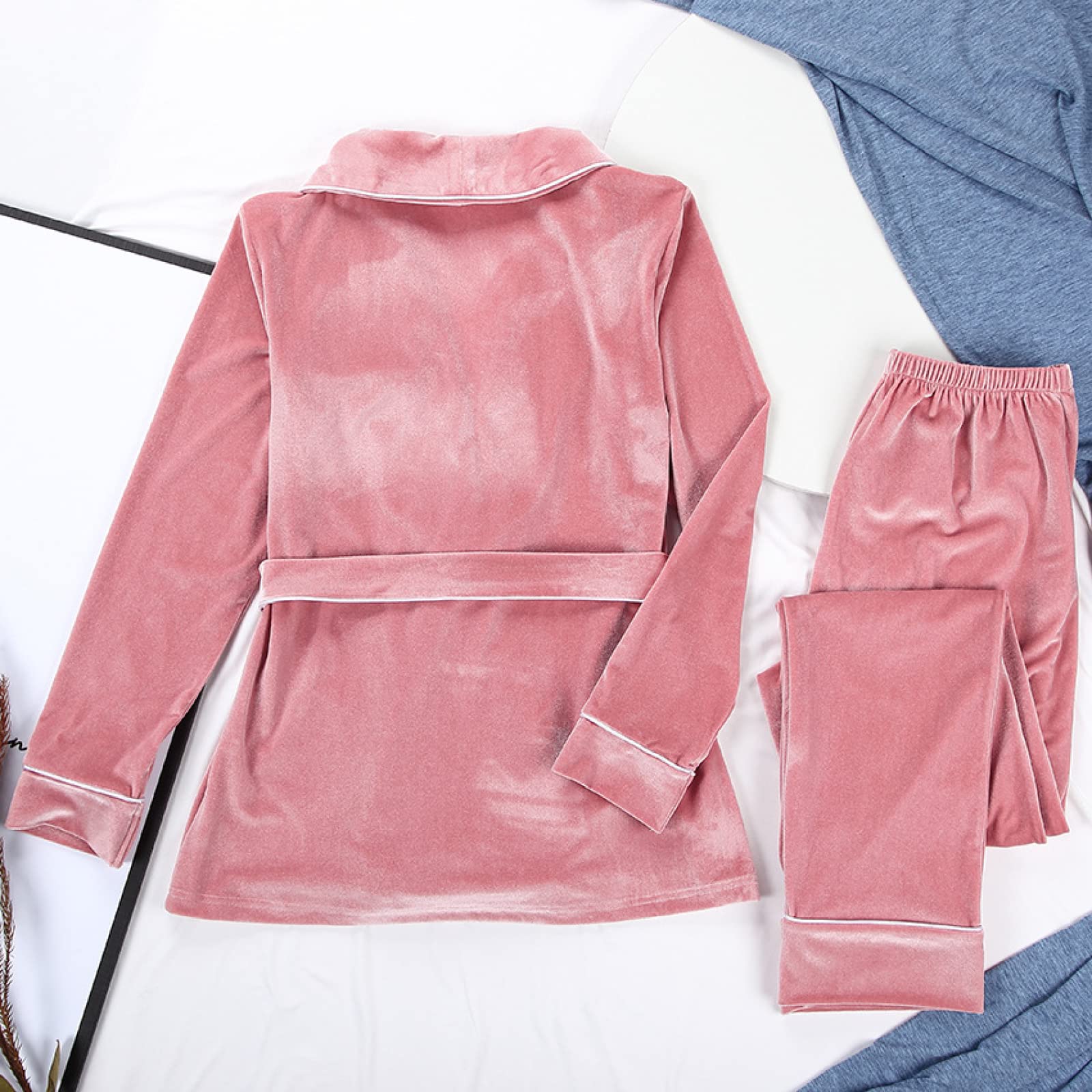 Conjunto De Dos Piezas De Pijama De Manga Larga para Mujer, Conjunto De Cárdigan Cálido Y Cómodo, Camisón Sexy para Mujer,Rosado,XL