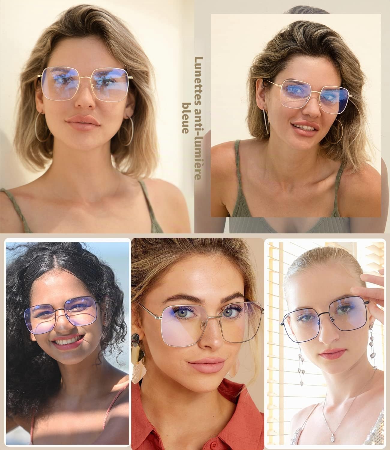 Dollger Lunettes Anti Lumière Bleue Lunettes Bloquant la Lumière Bleue Carré Métal Lunettes Grand Cadre Anti Lumière Bleue PC TV Gaming