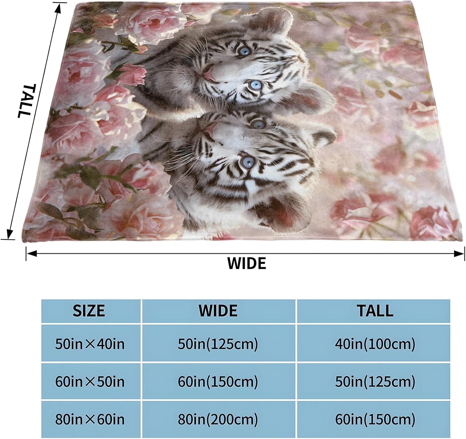 White Tiger Gifts, Baby Tiger Blanket for Adults Women Kids, 50x60 in, Cozy Fuzzy Warm Soft Throw Blankets for Bedroom, Camping, Couch, Decor - Image 3