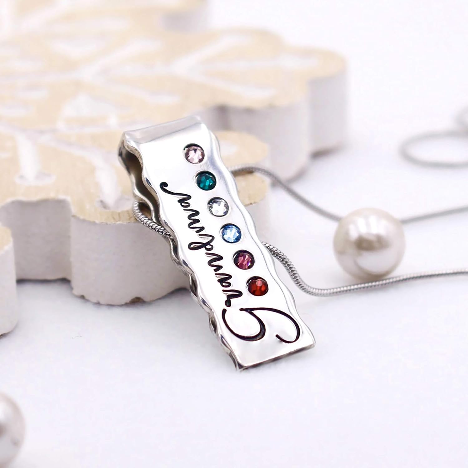 Mother's Birthstone Necklace Personalized Pendant for Mom Grandma, Custom Birthstone Vertical Bar, Mother’s Day Present Grandmother Nana Women Jewelry from Children