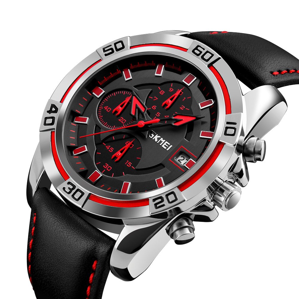 Orologi sportivi da uomo,Orologio da polso con cronografo da uomo,Orologio militare impermeabile con cinturino in pelle nera morbida