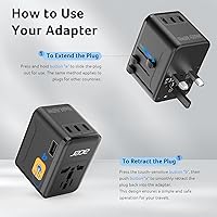 Vista 7 de Acer Adaptador de enchufe de viaje universal GaN de 45 W, adaptador de corriente internacional con 3 USB C y 1 USB A, toma de corriente en todo