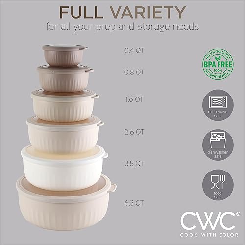 Vista 352 de COOK WITH COLOR - Juego de tazones de preparación profundos con tapas, para mezclar, de plástico, pequeños y apilables (color rosa/gris)