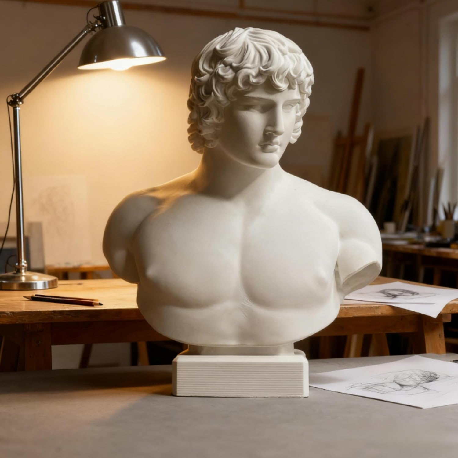 Classical Male Bust Statue – 5.1” Plaster Greek Roman Style Sculpture, Mini White Aesthetic Bust for Desk Shelf Home Office Decor, Small Art Sketch Model for Drawing Study & Room Decoration