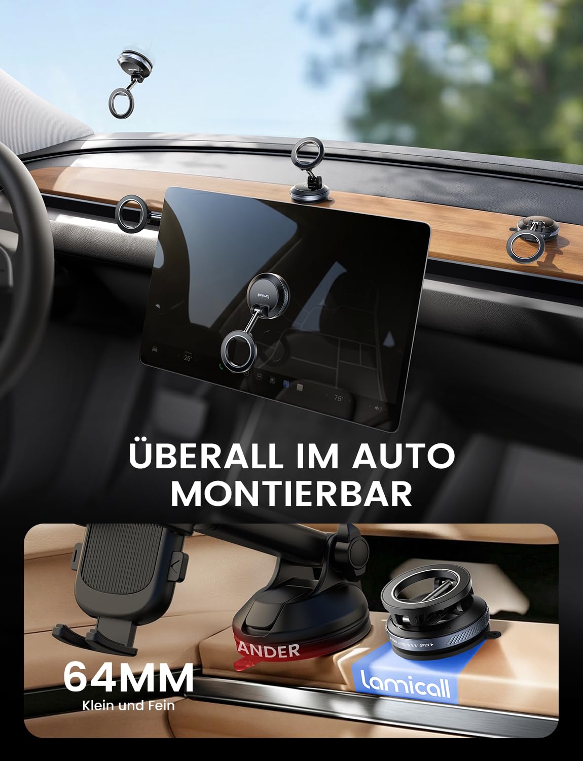 Lamicall Handyhalterung Auto Vakuum für MagSafe Autohalterung - [TOP Saugnapf] Handy Halterung Auto Magnet für Armaturenbrett & Windschutzscheibe, 360° Magnetische KFZ Halter für iPhone 17 16