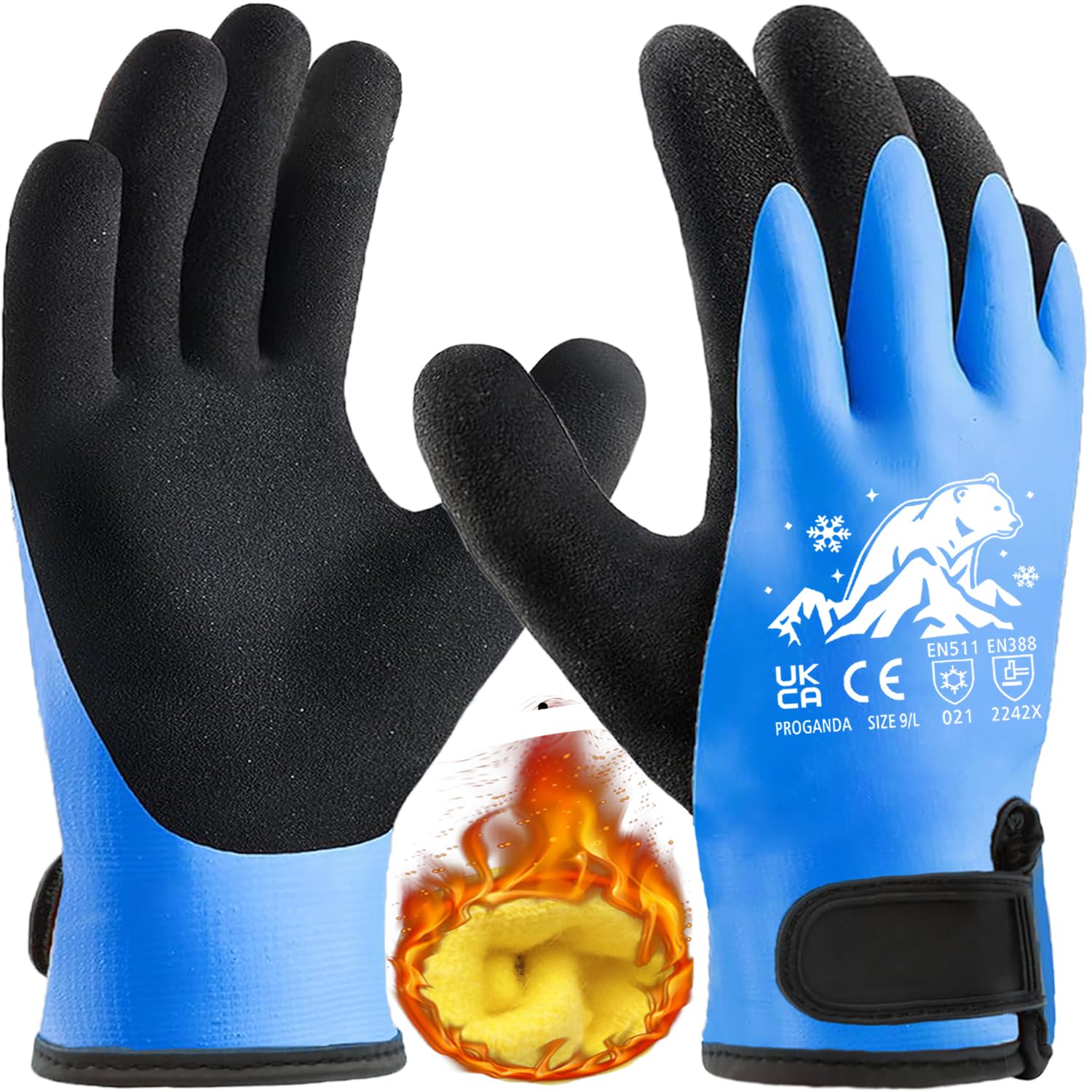 PROGANDA 2 Pairs 100% Waterproof Thermal Winter Work Gloves Fleece Liner Insulated Warm for Outdoor Cold Weather Car Washing Gardening Fishing Multipurpose