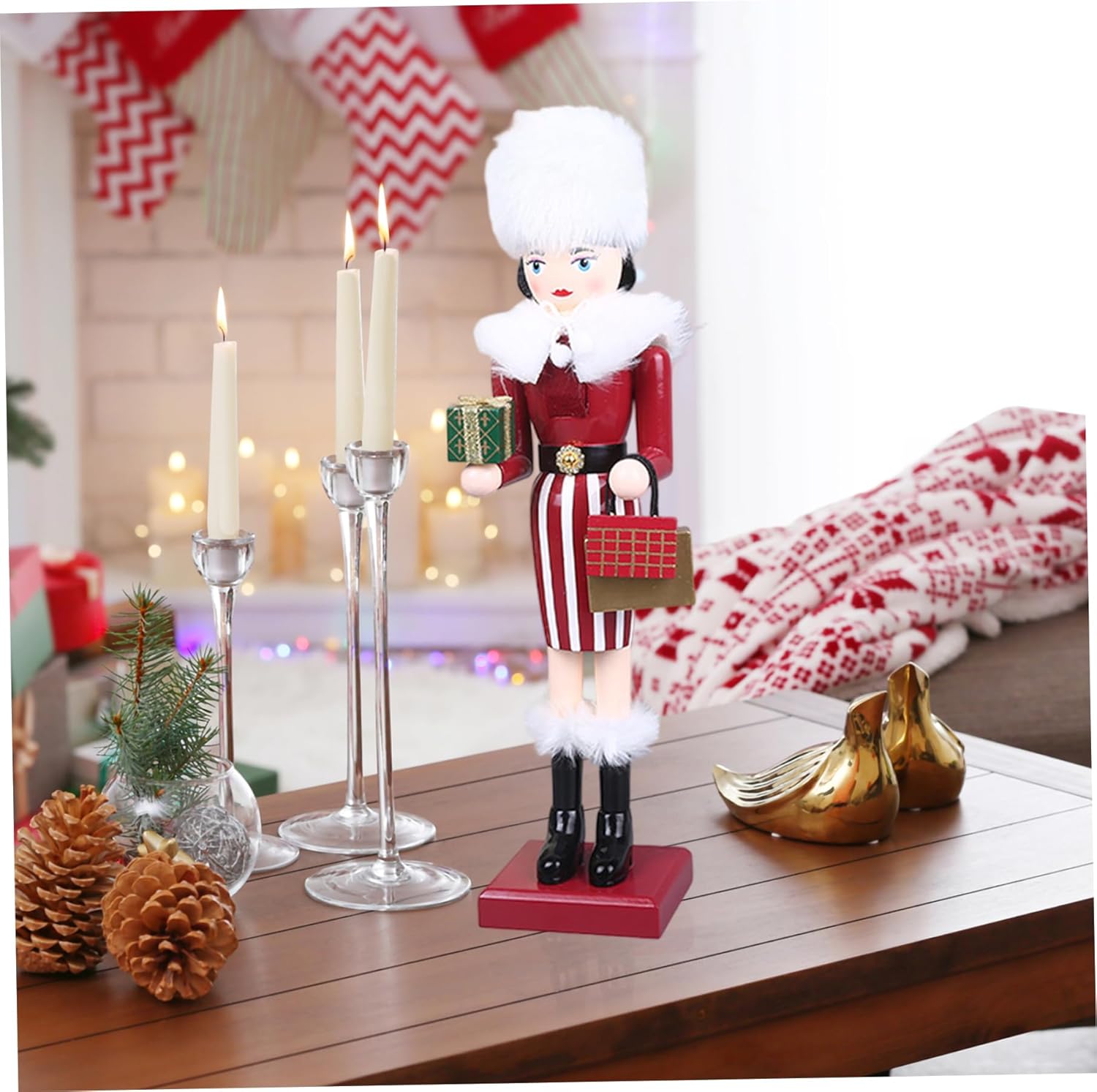 Nutcracker Christmas Decor Wooden Christmas Nutcrackers with Present Box for Shelves Tables Home Decor