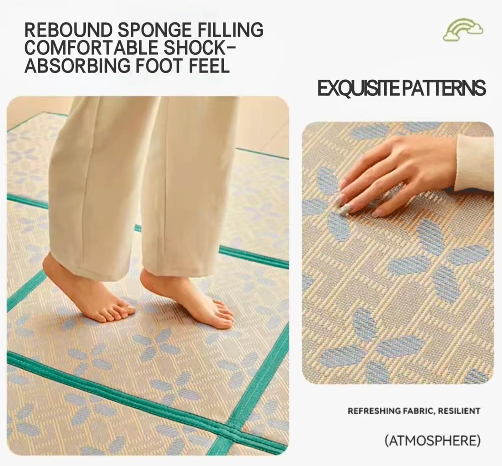 Grand Tatami Japonais D'été Respirant, Tapis De Sol Pliable En Rotin, Antidérapant, Mousse à Mémoire De Forme, Tapis Rampant, Salon, Chambre à Coucher, Sal(Size:4 piece 120x120cm/47.2x47.2in,Color:C)