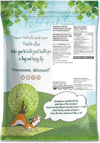 Miniatura 10 de Mezcla orgánica de semillas de lino y chía Omega Power, 1 libra - Molido en frío a partir de semillas enteras de chía y lino, sin OMG, vegano,
