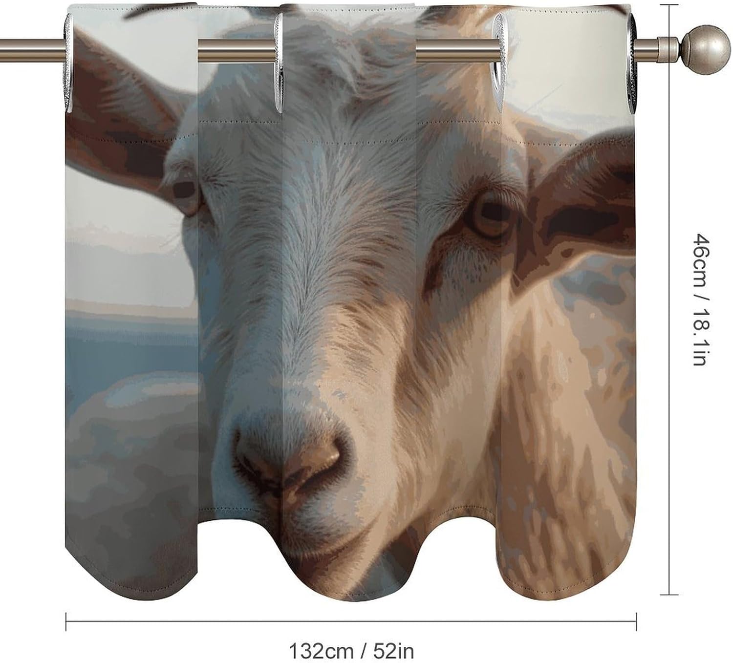 Docile Goat Curtain 2 Panels, Polyester Fiber, Blackout Insulated Window Curtain, Curtain Valance for Kitchen Dining Room Living Room Cafe Small Window 52 * 18.1 Inches