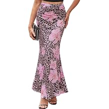 BAISHENGGT Womens Boho Maxi Skirts High Waisted Ruched Mermaid Long Skirt | Elastic Waist, Side Ruched, Fishtail Mermaid Silhouette, Soft Breathable, NonSeeThrough