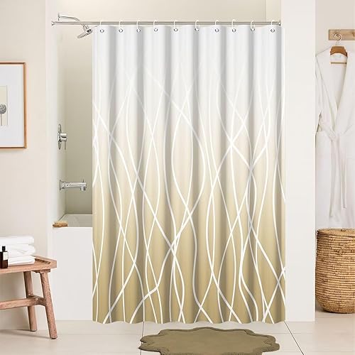 Miniatura 72 de Cortina de ducha pequeña a rayas gris claro degradado para baño, 36 x 72 pulgadas, juego de cortina de ducha geométrica para cabina de RV con Gris