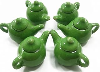 Dollhouse Miniature Kitchen Supply Ceramic 6 Green Teapot Coffee Deco Charms - 4229