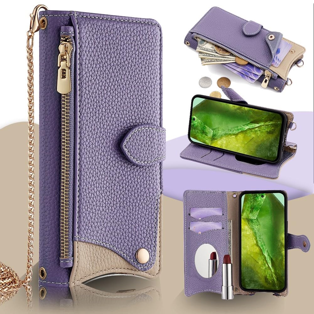 Étui portefeuille violet pour Google Pixel 7 Pro avec sangle de chaîne - 2