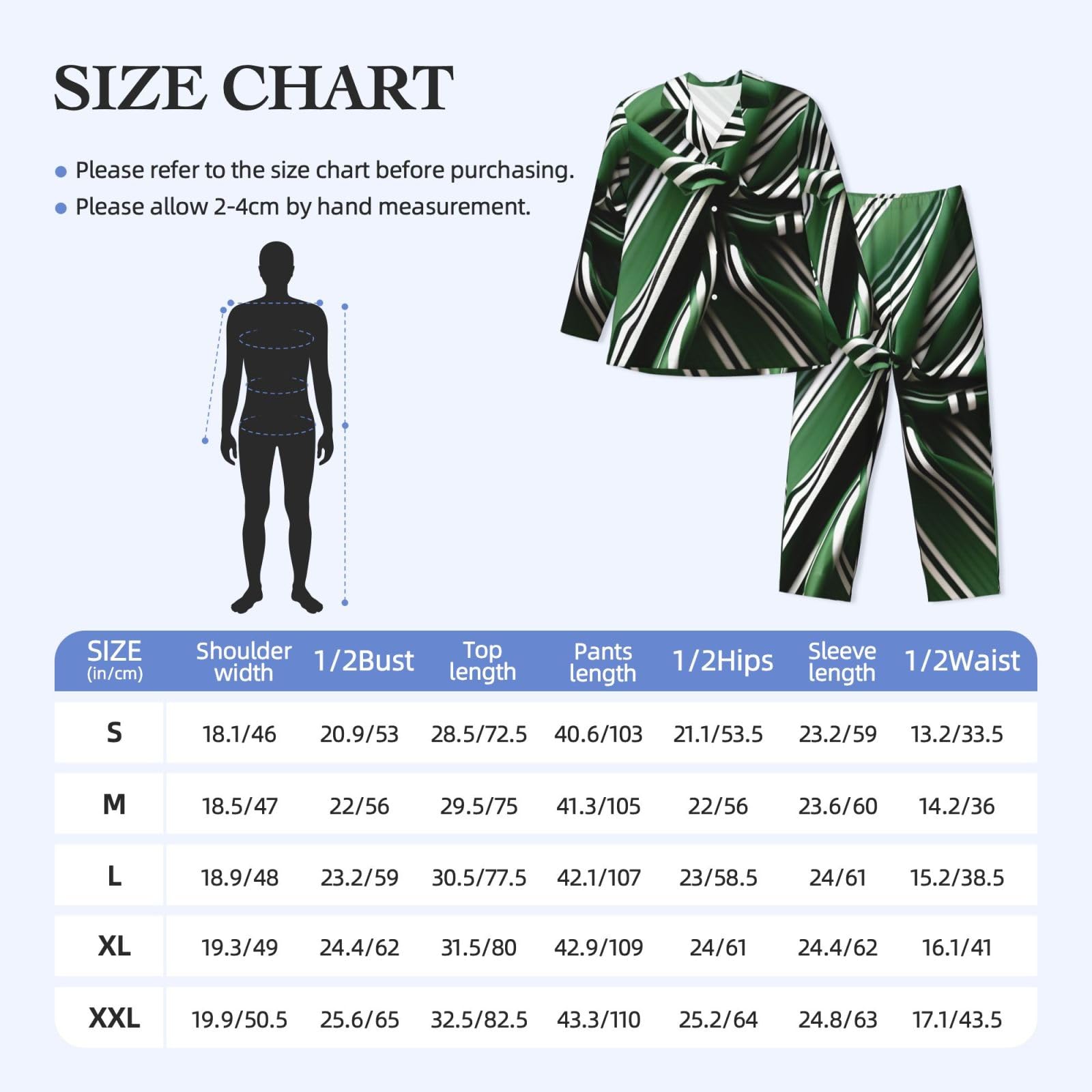 Pigiama a maniche lunghe da uomo con stampa a righe verdi classiche Set da notte in due pezzi Home Travel Outfit Lounge Pants