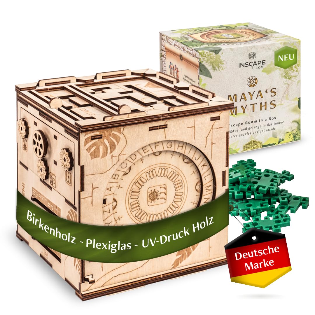 INSCAPE Maya´s Myths - Escape Room Spiel - XL Rätselbox Holz - Escape Box - 3D Puzzle Box - Knobelspiele für Erwachsene - Geburtstagsgeschenk für Erwachsene - Geschenkbox - Cluebox