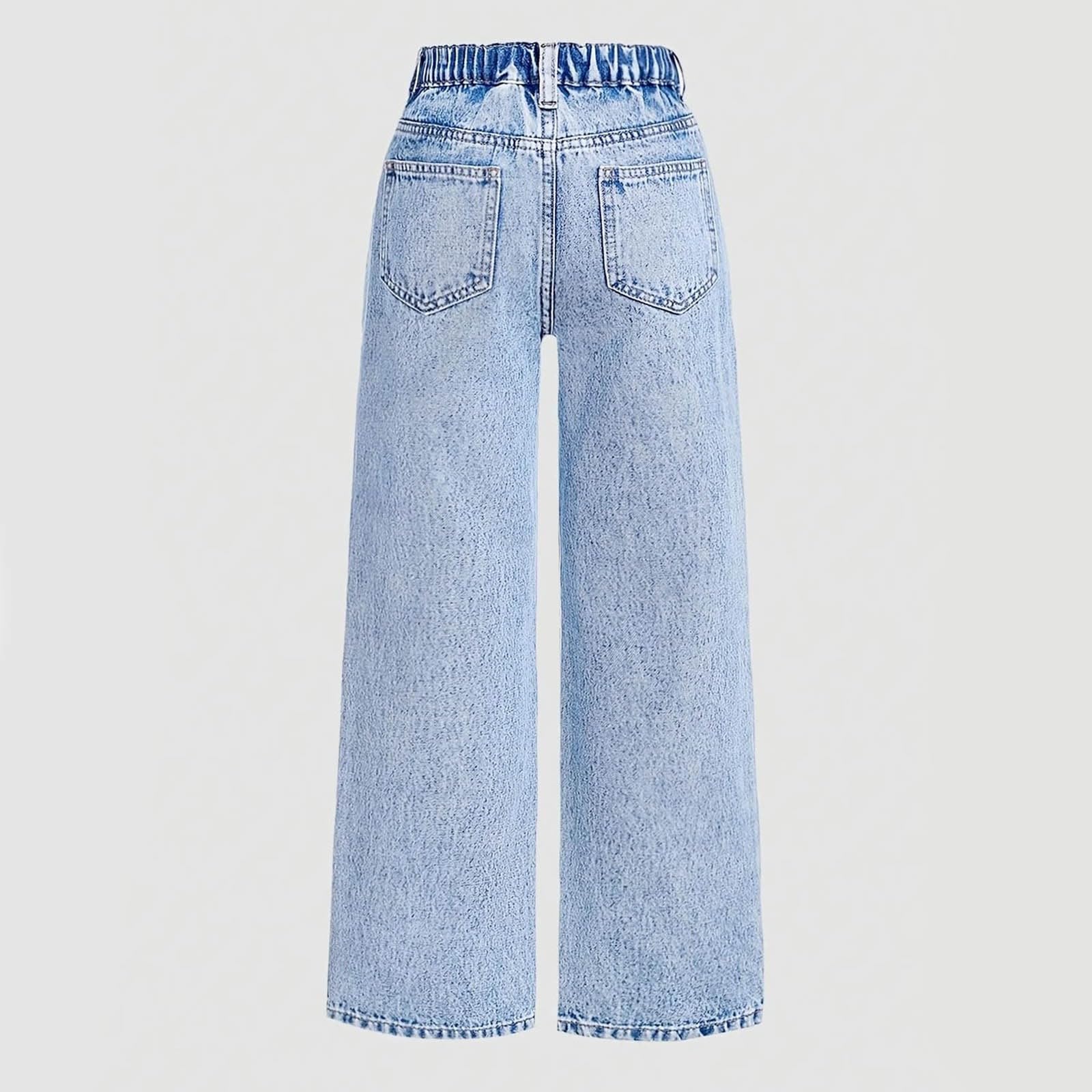 Baggy Jeans Mädchen Wide Leg Denim Hosen Kinder Straight Baggy Jeanshosen High Waist Lässige Weich Elastischer Bund Weites Bein Vintage Elegant Streetwear Teenager Loose Fit Jean Hose Freizeithosen