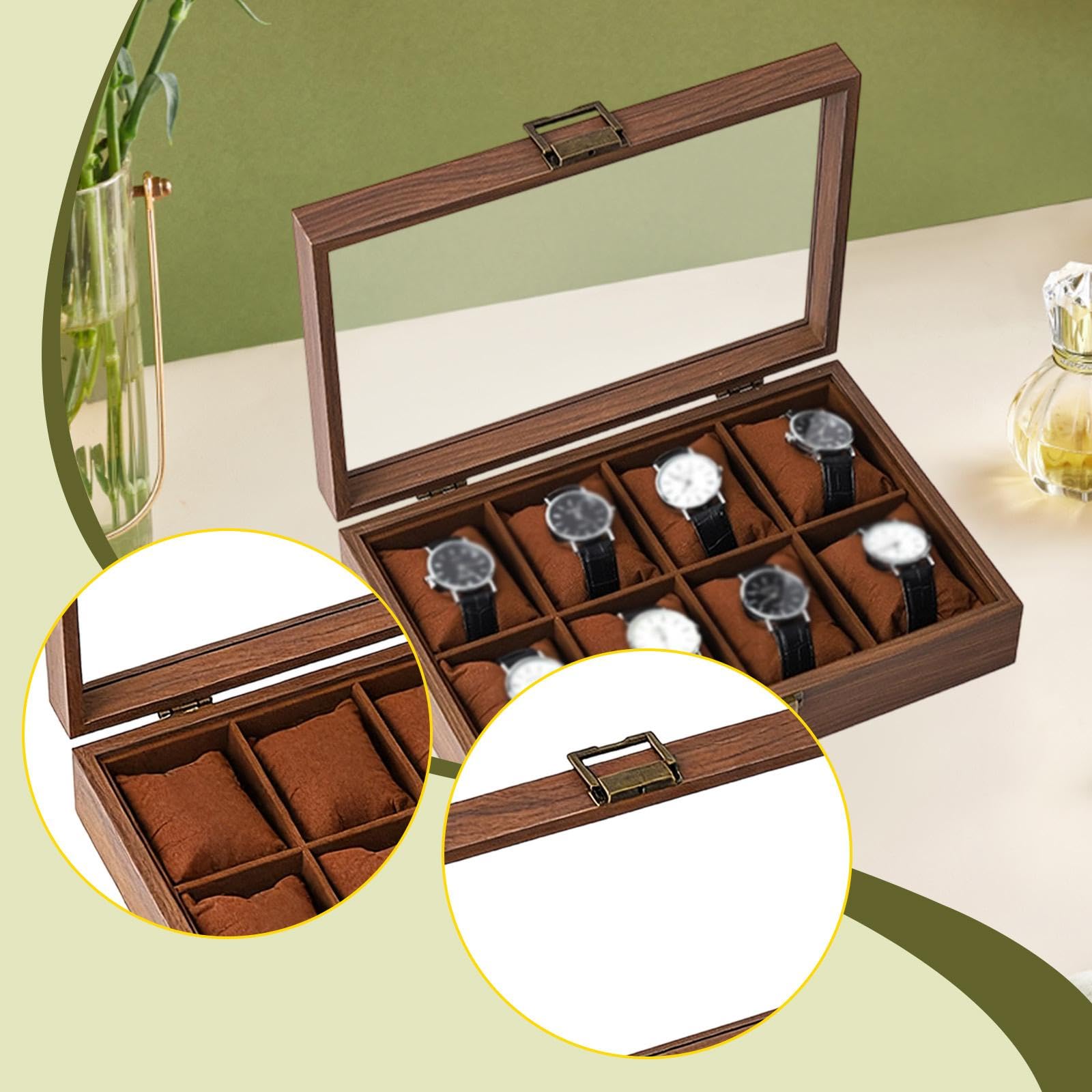 Caja de Relojes Estuche para Relojes Organizador de Relojes Porta Relojes con Material de Madera Sólida Y Segura Funcionalidad de Exposición