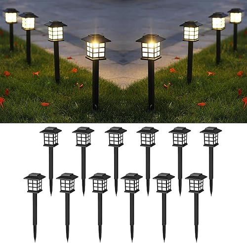 Solar Pathway Lights Outdoor, 12 Pack Warm White IP65 Waterproof Solar Walkway Lighting 10 Hours Runtime for Garden, Yard, Patio, Landscape