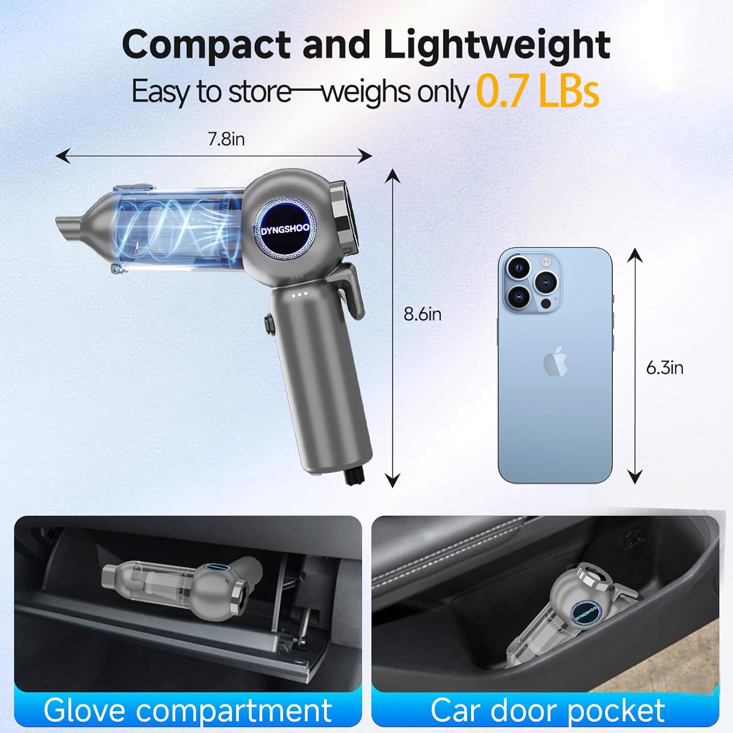 Handheld Car Vacuum Portable Cordless（Equipped with a one-touch window breaker and seatbelt cutter)25000Pa High-Power Suction Hand held Vacuum Cleaner & Air Duster for Car Cleaning (（silver gray）) - Image 5