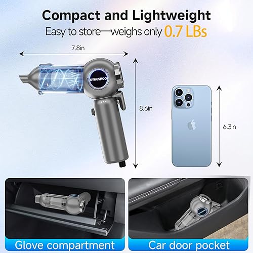 Miniatura 5 de Aspiradora portátil inalámbrica de 20000 PA de alta potencia, mini aspiradora 4 en 1, bomba de soplador de aire comprimido, aspiradora de mano con