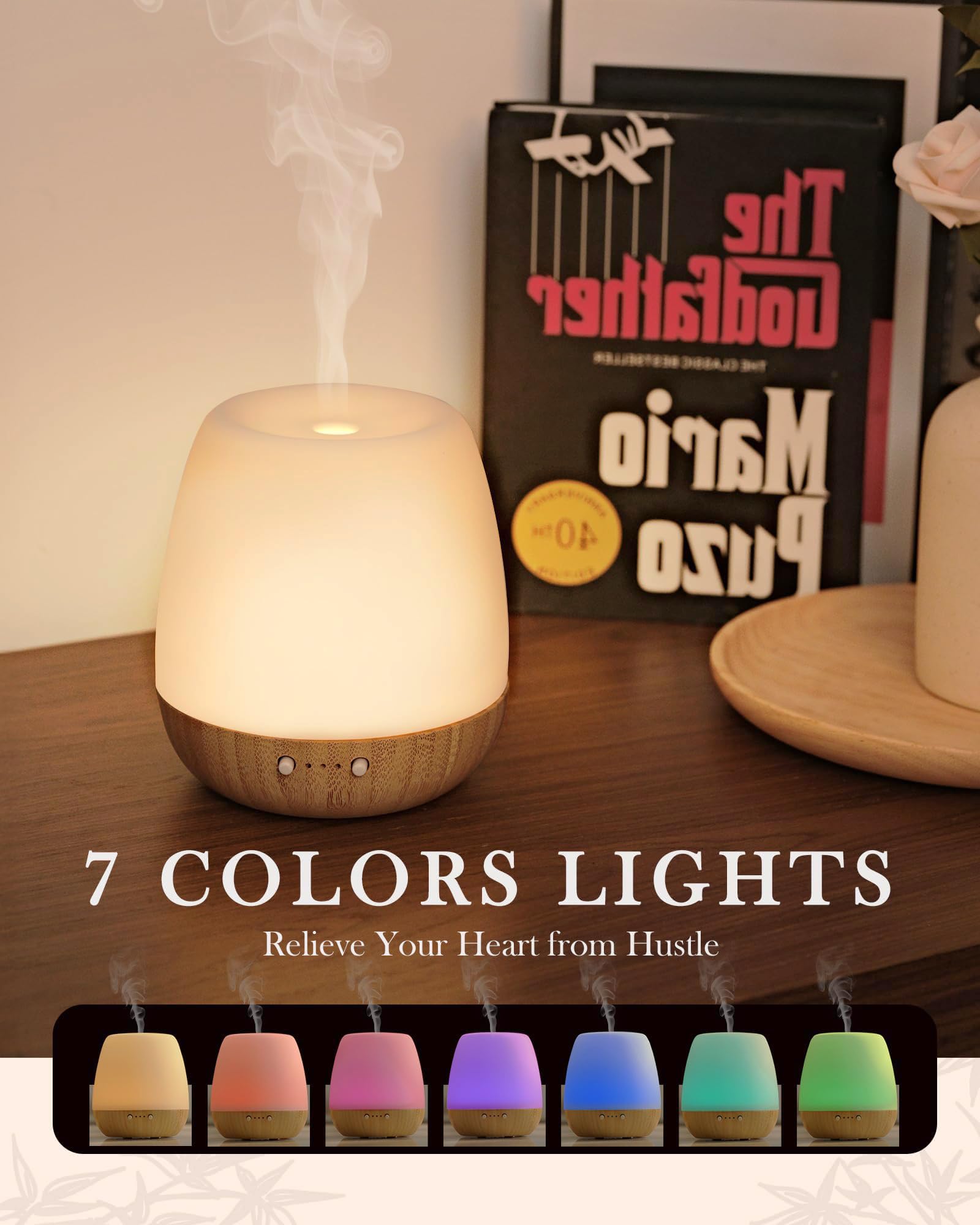 Diffusore di oli essenziali in vetro, 180 ml, diffusore di aromi a ultrasuoni per oli essenziali, grande diffusore di oli essenziali, timer di spegnimento automatico, luce notturna per regalo, casa