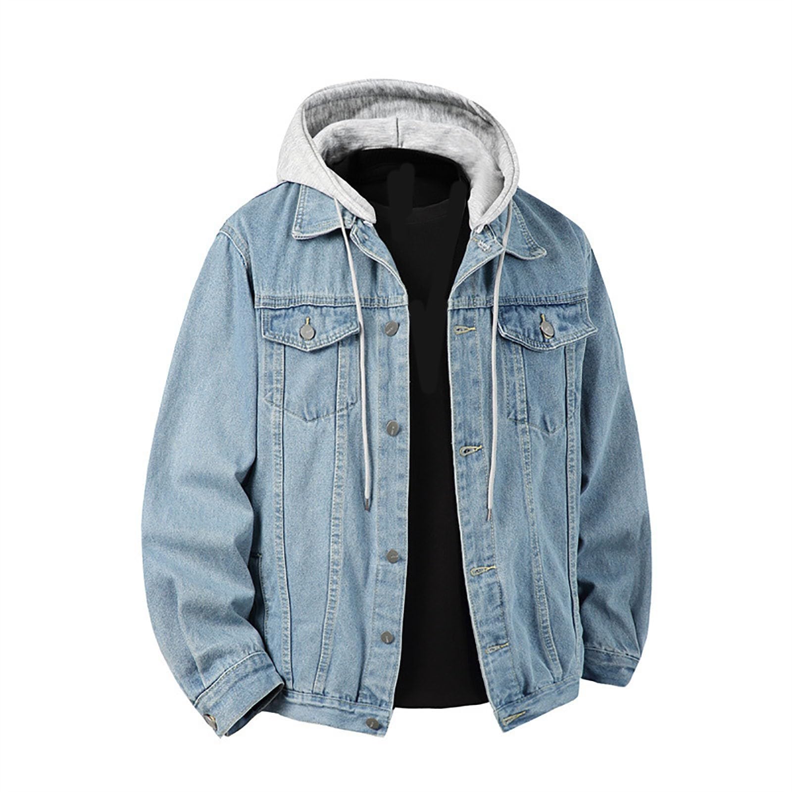 Giacca di jeans da uomo con cappuccio removibile, vestibilità comoda, capos
