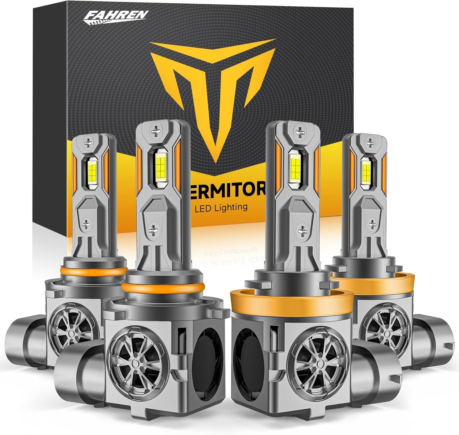 Termitor Brightest H11 9005 Light Bulbs Combo, 150,000LM Ultra Bright 6500K, H11/H9 + 9005/HB3 Driving Light Bulbs with Fan, CANBUS Ready Plug and Play, Off-Road Use or Fog Light, Pack of 4