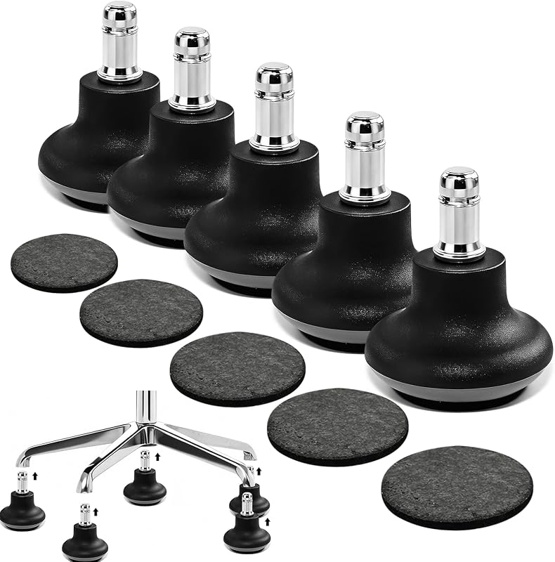 Tapones para ruedas de silla, paquete de 5 | Almohadillas de fieltro autoadhesivas; convertir ruedas giratorias en ruedas fijas; para alfombras y suelos duros; evita movimientos y rayones