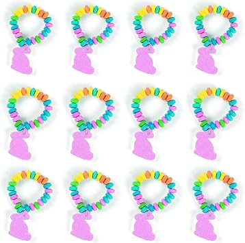 Fun Express Easter Candy Stretchable Edible Bunny Bracelets - Great for Easter Egg Hunts and Other and Spring Celebrations 12 Pieces